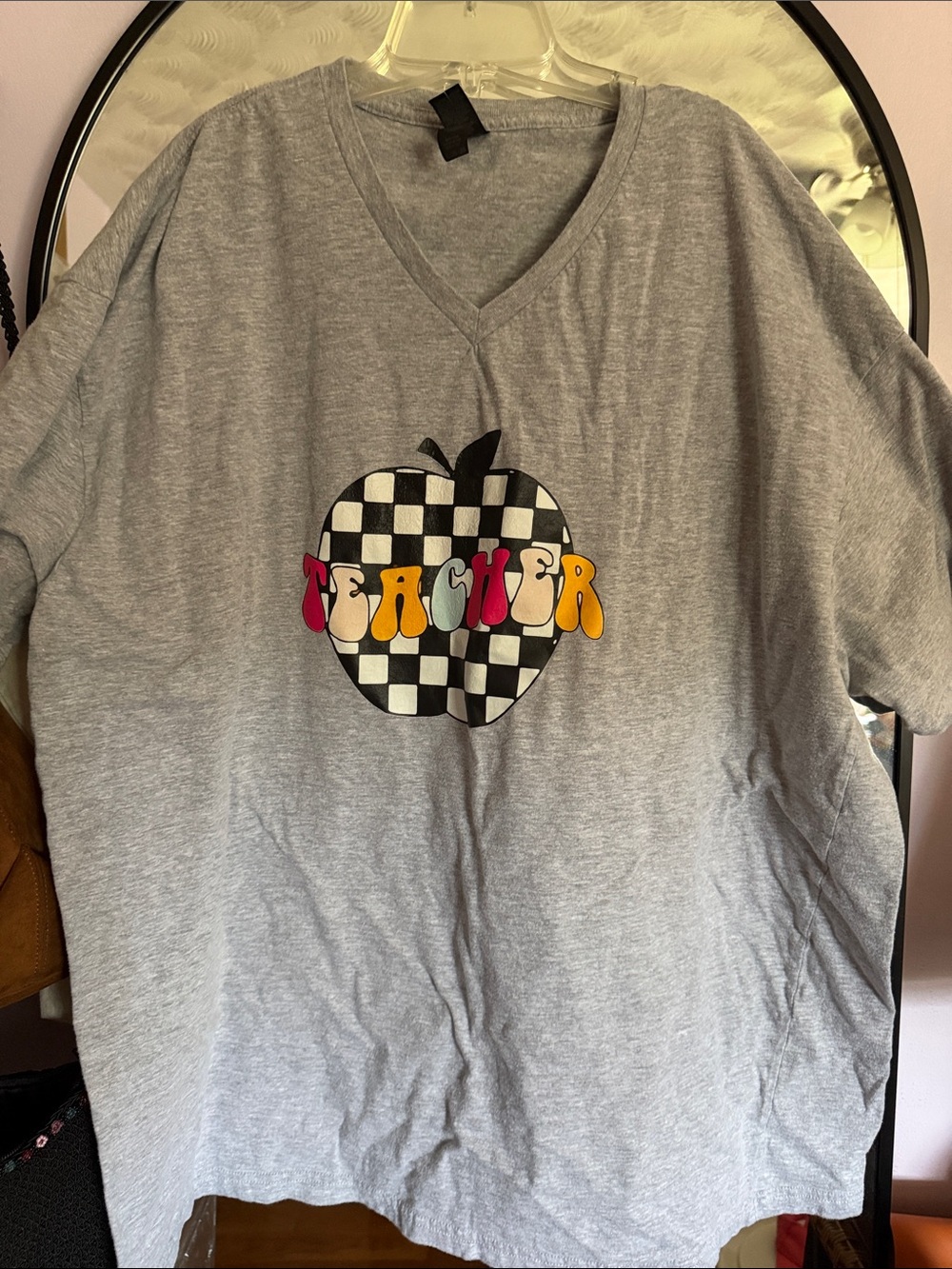 Teacher Graphic V-Neck Tee - Gray